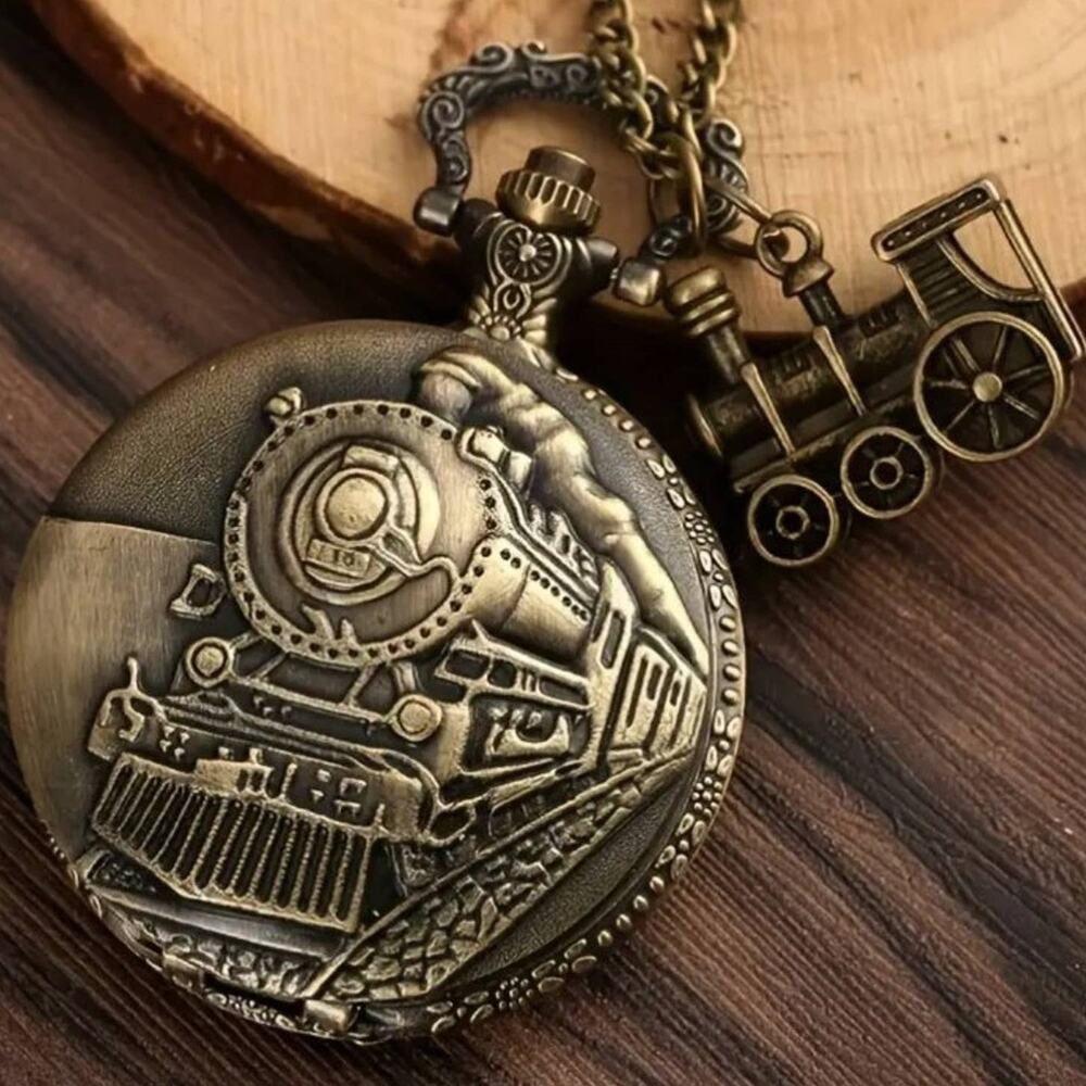 Train Steampunk Pocket Watch Vintage Railroad Style Mens Christmas Birthday Gift